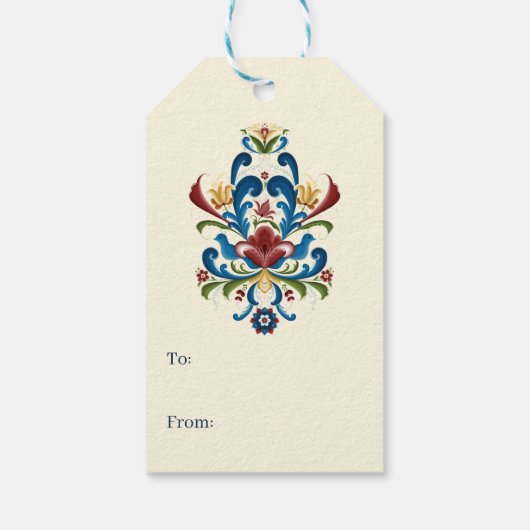 スカンジナビアフォークアートブルーレッドフローラローズマリング ギフトタグ (裏面)