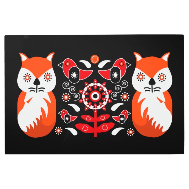 スカンジナビアフォークアートプリント |ノルディックデコールフリース メタルプリント (正面)