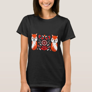 スカンジナビアフォークアートプリント  ノルディックデコールフリース Tシャツ