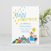 スカンジナビアフォークアートベビーシャワー招待状キツネ 招待状 (スタンド正面)