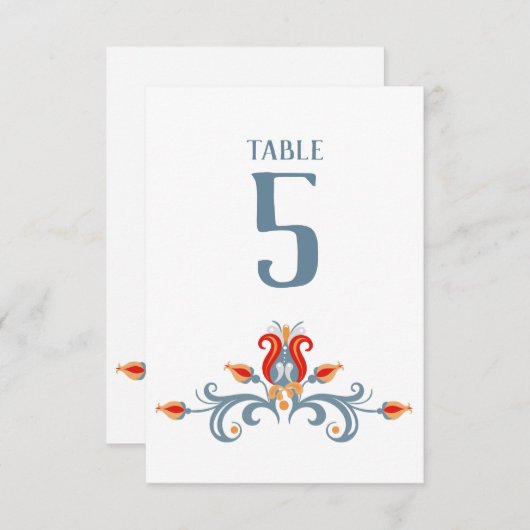 スカンジナビアフォークアートベルコメンテーブル番号3.5x5 招待状 (正面/裏面)