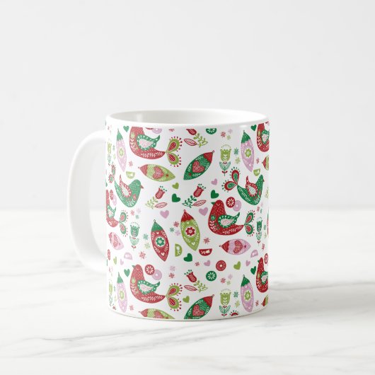 スカンジナビアフォークアートホリデープリントマグ コーヒーマグカップ (正面左)