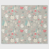 スカンジナビアフォークアートホワイトキツネクリスマス ラッピングペーパー (フラット)