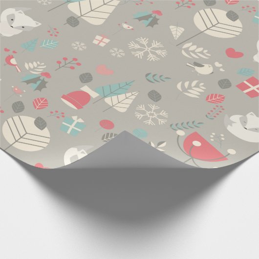 スカンジナビアフォークアートホワイトキツネクリスマス ラッピングペーパー (角)