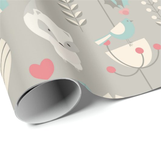 スカンジナビアフォークアートホワイトキツネクリスマス ラッピングペーパー (ロールコーナー)