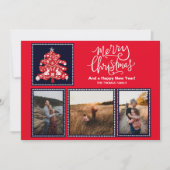 スカンジナビアフォークアートメリークリスマスツリー3写真 シーズンカード (正面)