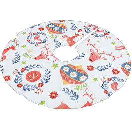 スカンジナビアフォークアートモノグラムクリスマス ブラッシュドポリエステルツリースカート