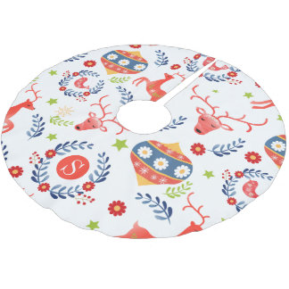 スカンジナビアフォークアートモノグラムクリスマス ブラッシュドポリエステルツリースカート