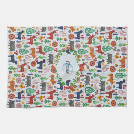 スカンジナビアフォークアートモノグラムパターンボーモダンホ キッチンタオル