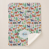 スカンジナビアフォークアートモノグラムパターンボーモダンホ シェルパブランケット (正面)