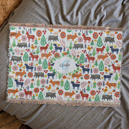 スカンジナビアフォークアートモノグラムパターンボーモダンホ スローブランケット