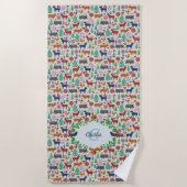 スカンジナビアフォークアートモノグラムパターンボーモダンホ ビーチタオル (正面)