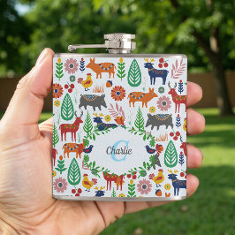 スカンジナビアフォークアートモノグラムパターンボーモダンホ フラスク