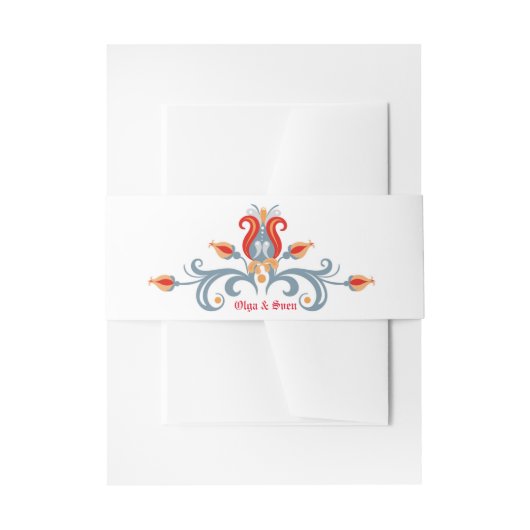 スカンジナビアフォークアートレッド/ブルー 招待状ベリーバンド (正面例)