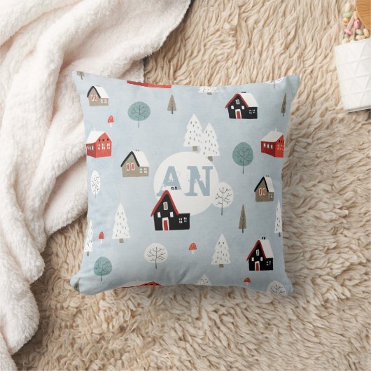 スカンジナビアフォークアートヴィレッジモノグラムイニシャル クッション (ブランケット)