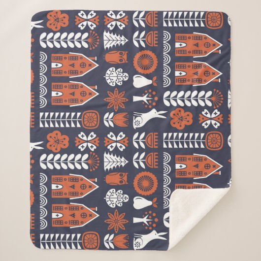 スカンジナビアフォークアートヴィンテージパターン シェルパブランケット (正面)