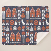 スカンジナビアフォークアートヴィンテージパターン シェルパブランケット (正面(横))