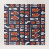 スカンジナビアフォークアートヴィンテージパターン ジグソーパズル (横)