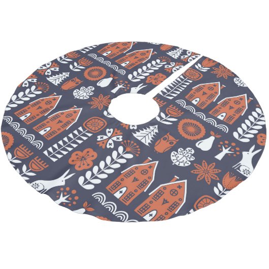 スカンジナビアフォークアートヴィンテージパターン ブラッシュドポリエステルツリースカート (アングル)