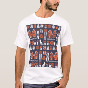 スカンジナビアフォークアートヴィンテージパターン Tシャツ
