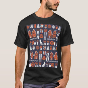 スカンジナビアフォークアートヴィンテージパターン Tシャツ