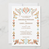 スカンジナビアフォークアート秋の色結婚ズインビタ 招待状 (正面)