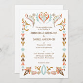 スカンジナビアフォークアート秋の色結婚ズインビタ 招待状 (正面/裏面)