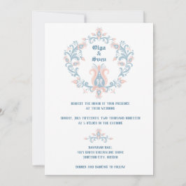 スカンジナビアフォークアート赤面&ブルー結婚ズインビタット 招待状