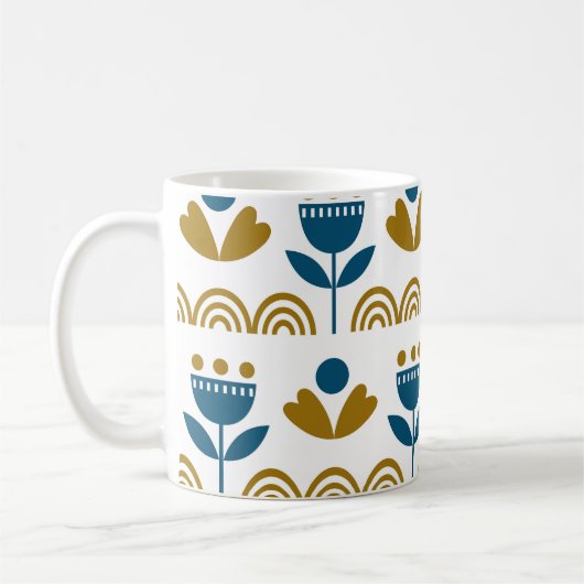 スカンジナビアフォークアート、カラフルパターン。 コーヒーマグカップ (左)
