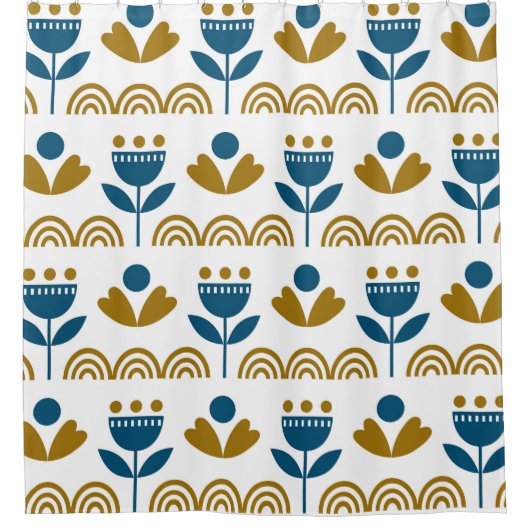 スカンジナビアフォークアート、カラフルパターン。 シャワーカーテン (正面)