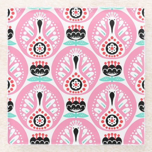 スカンジナビアフォークアート：ノルディックシームレス。 ガラスコースター (正面)