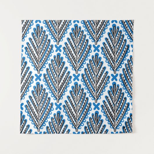 スカンジナビアフォークアート：フローラレトロデザイン タペストリー (正面)