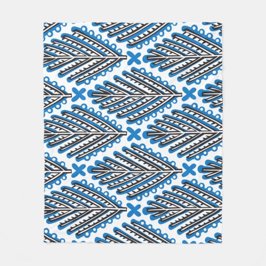 スカンジナビアフォークアート：フローラレトロデザイン フリースブランケット (正面)