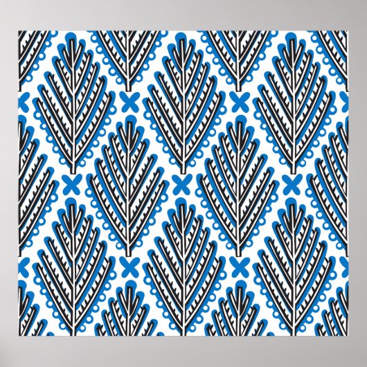 スカンジナビアフォークアート:フローラレトロデザイン ポスター (正面)