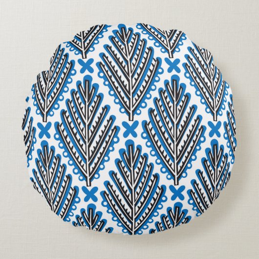 スカンジナビアフォークアート:フローラレトロデザイン ラウンドクッション (正面)
