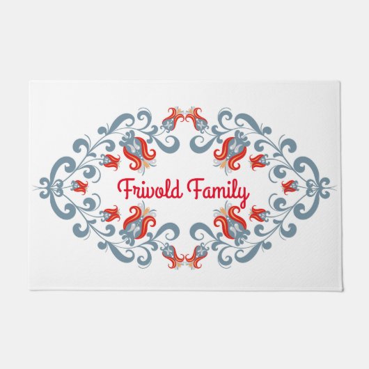 スカンジナビアフォークアート「ベルコメン」マパーソナライズされたット ドアマット (正面)