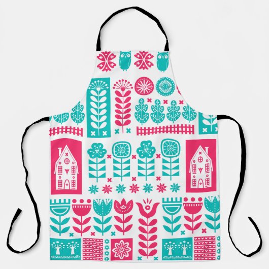 スカンジナビアフォークアート：ヴィンテージシームレス エプロン (正面)