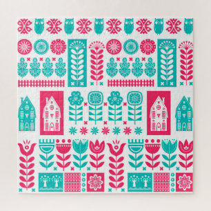 スカンジナビアフォークアート：ヴィンテージシームレス ジグソーパズル