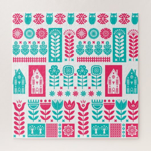 スカンジナビアフォークアート：ヴィンテージシームレス ジグソーパズル (縦)