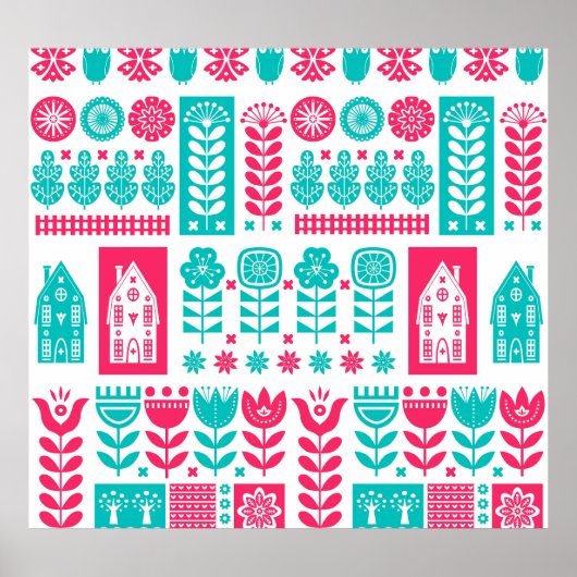 スカンジナビアフォークアート:ヴィンテージシームレス ポスター (正面)