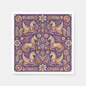 スカンジナビアフォークアートin紫と金ゴールドデコパージュ スタンダードカクテルナプキン (正面)