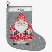 スカンジナビアフォークサンタクロース – 名前 ラージクリスマスストッキング (正面)