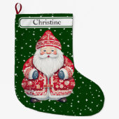スカンジナビアフォークサンタクロース – 名前 ラージクリスマスストッキング (正面)