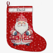 スカンジナビアフォークサンタクロース – 名前 ラージクリスマスストッキング (正面)