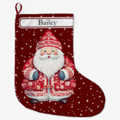 スカンジナビアフォークサンタクロース – 名前 ラージクリスマスストッキング (正面)