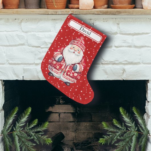 スカンジナビアフォークサンタクロース – 名前 ラージクリスマスストッキング