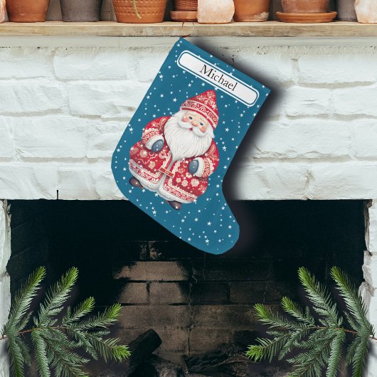 スカンジナビアフォークサンタクロース – 名前 ラージクリスマスストッキング