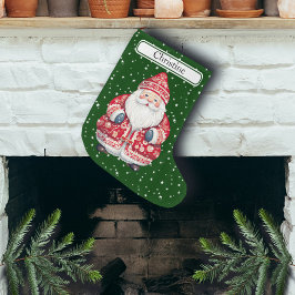 スカンジナビアフォークサンタクロース – 名前 ラージクリスマスストッキング