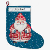 スカンジナビアフォークサンタクロース – 名前 ラージクリスマスストッキング (正面)