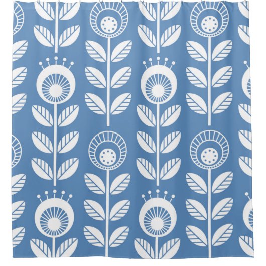 スカンジナビアフォークスタイルの花 – シームレスフローラ  シャワーカーテン (正面)